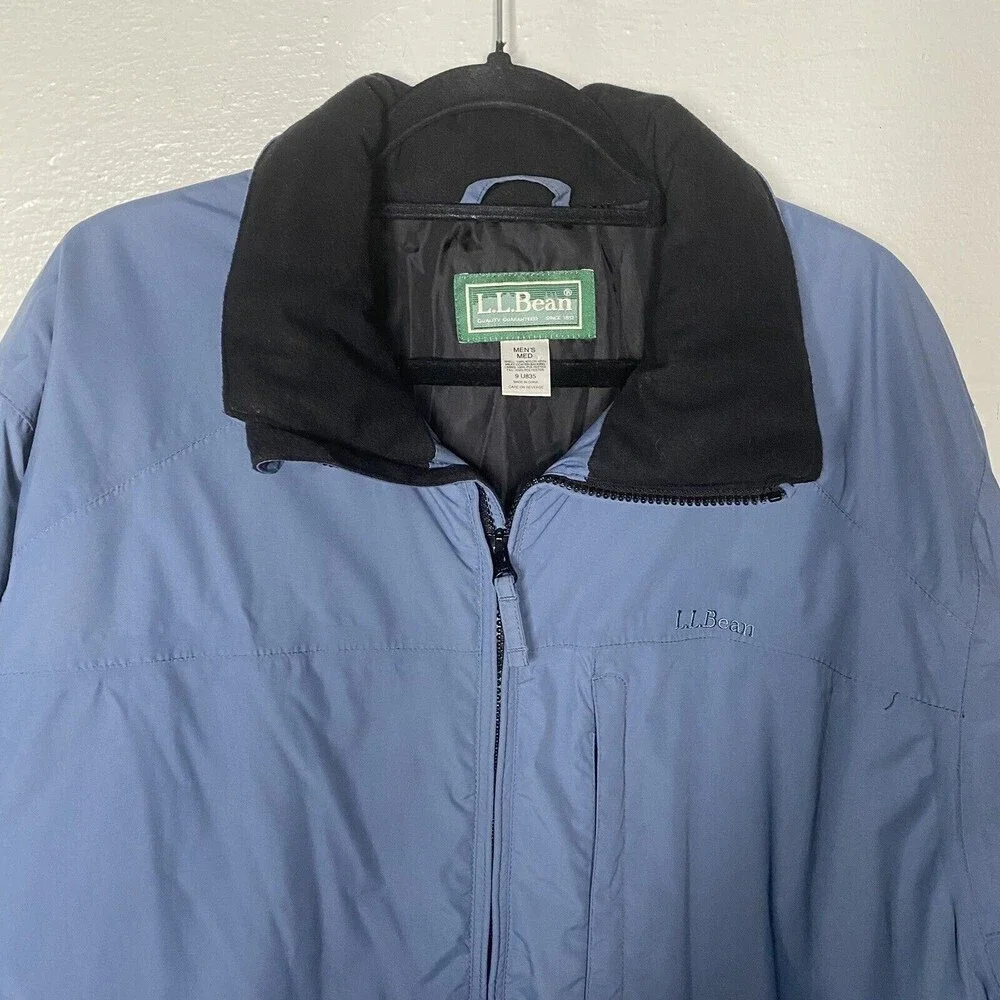 LL Bean Mens Sz Medium Jacket Fleece Lined Blue Bomber Coat